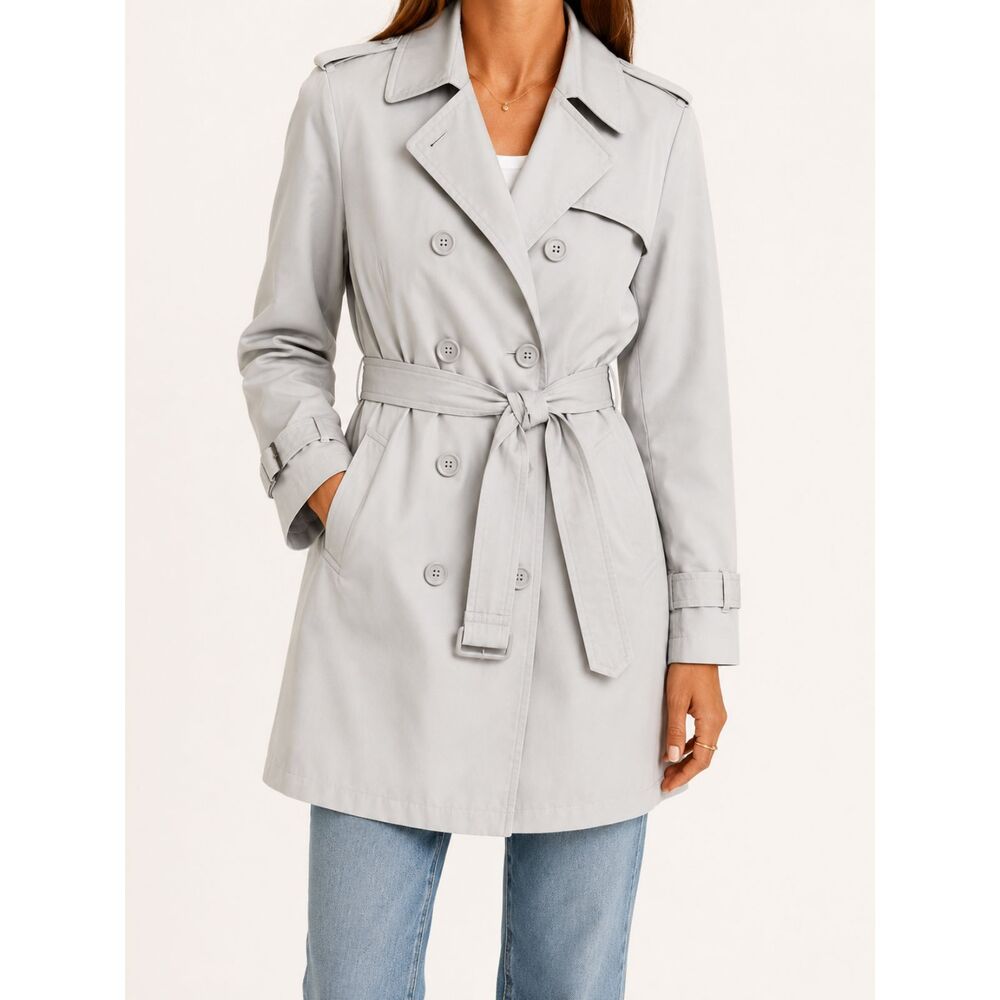 Norma Kamali Silver Belted Double Breasted Trench Coat Rain Jacket XXL